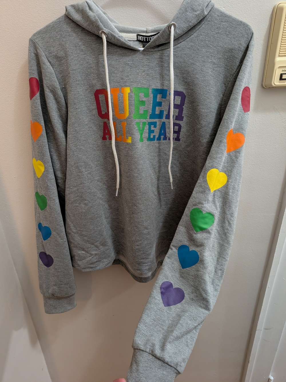 Hot Topic Queer All Year Girls Crop Hoodie Rainbow Size Large